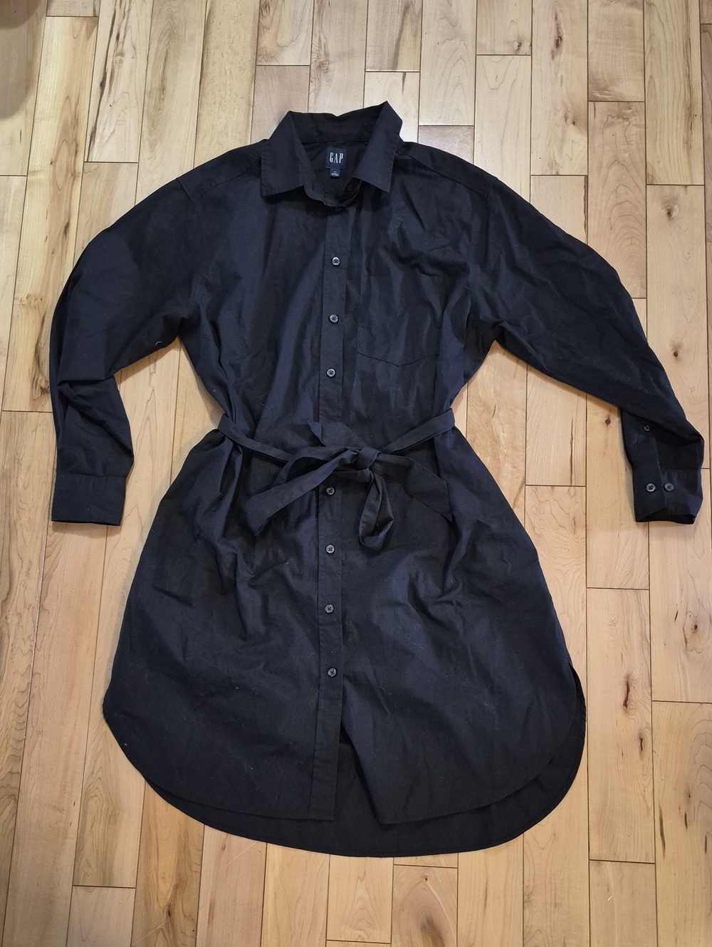 GAP Women's Size Small Black Button-Front Shirt Dress with Waist Tie